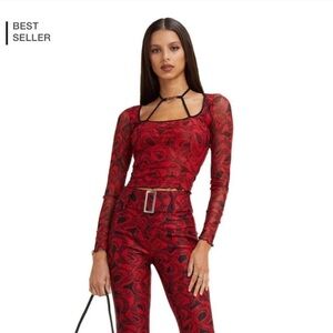 I.AM.GIA Crop Top Medusa Top Mesh Long Sleeve Snakeprint Red Black Sz XS